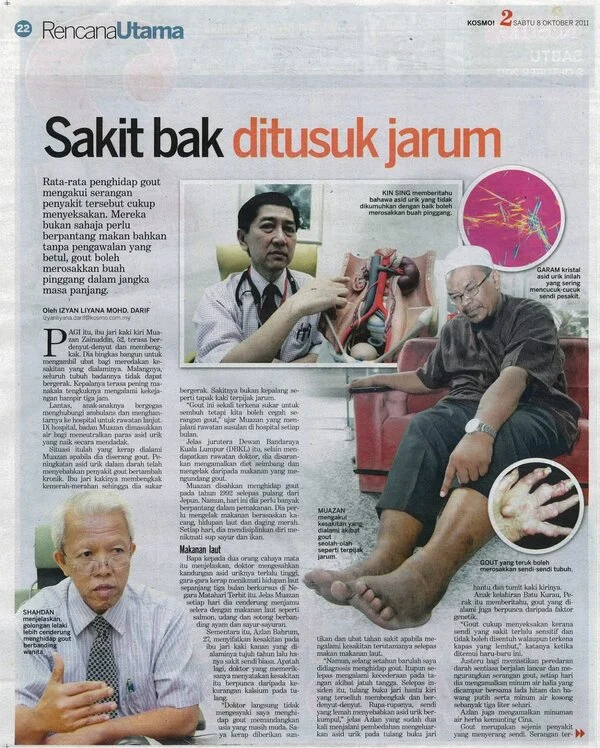berita kosmo hilangkan sakit gout