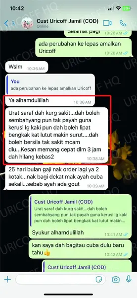 testimoni 6 hilangkan sakit gout uricoff